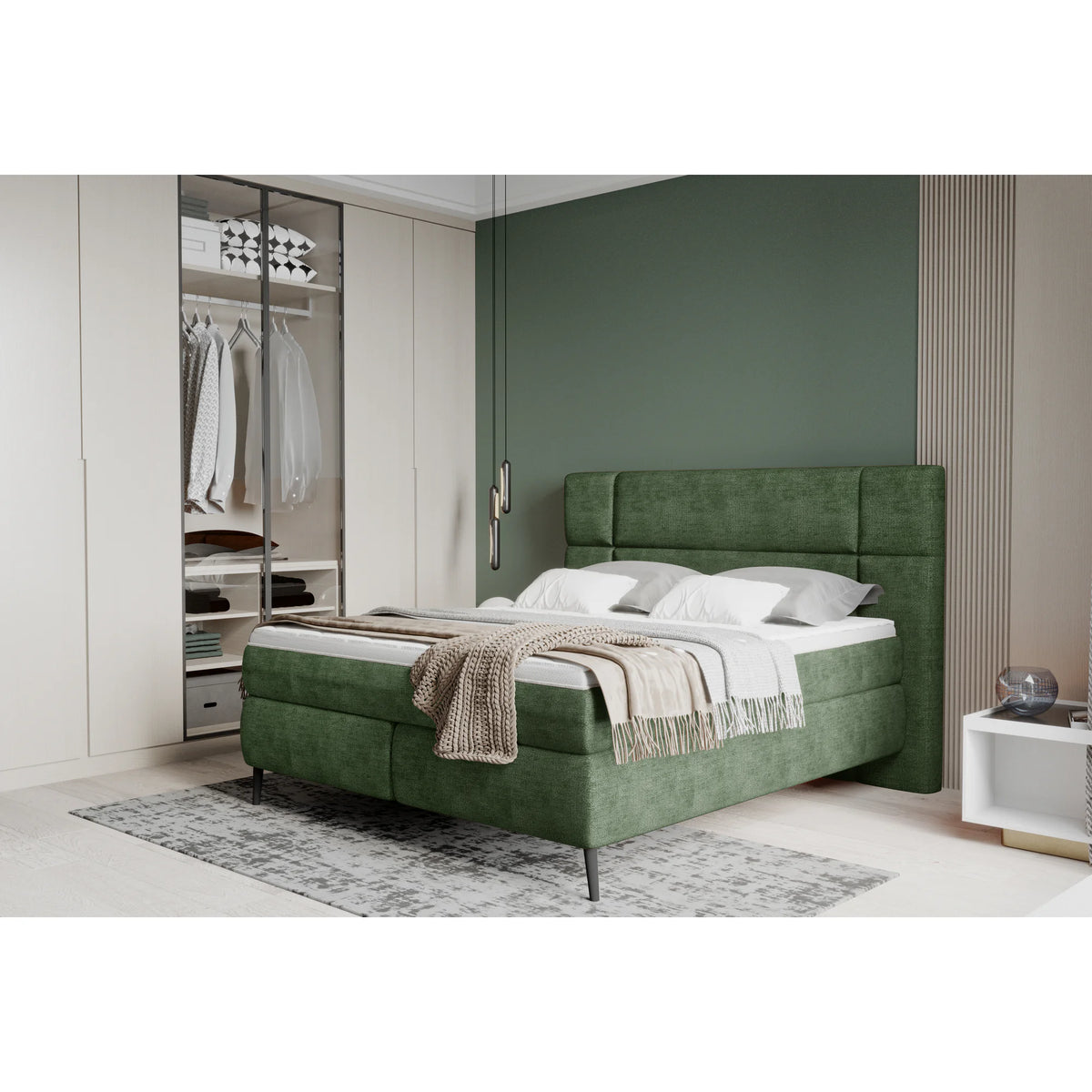Pat boxspring LUCIO 160x200, personalizabil materiale Gama Premium, cu saltele si topper