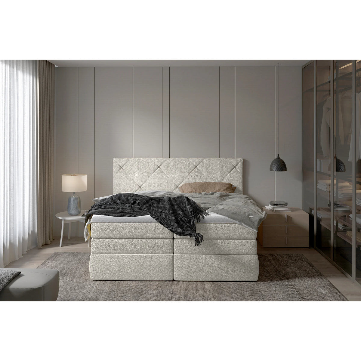 Pat boxspring LUNGO 160x200, personalizabil materiale gama Oferta Avantaj, 2 lazi depozitare, cu saltele si topper