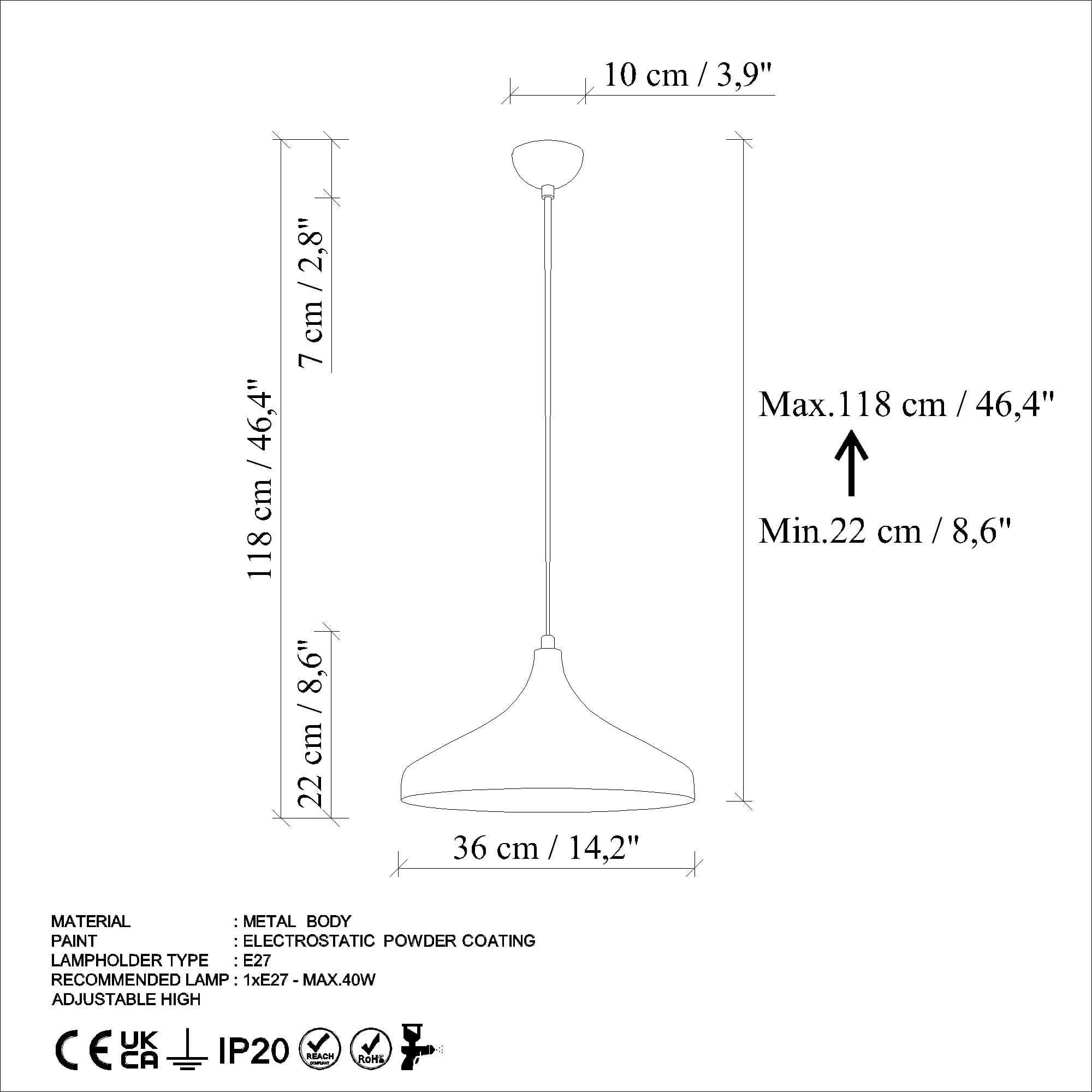 Lustra 795LMG1220, metal, 36x22-118 cm