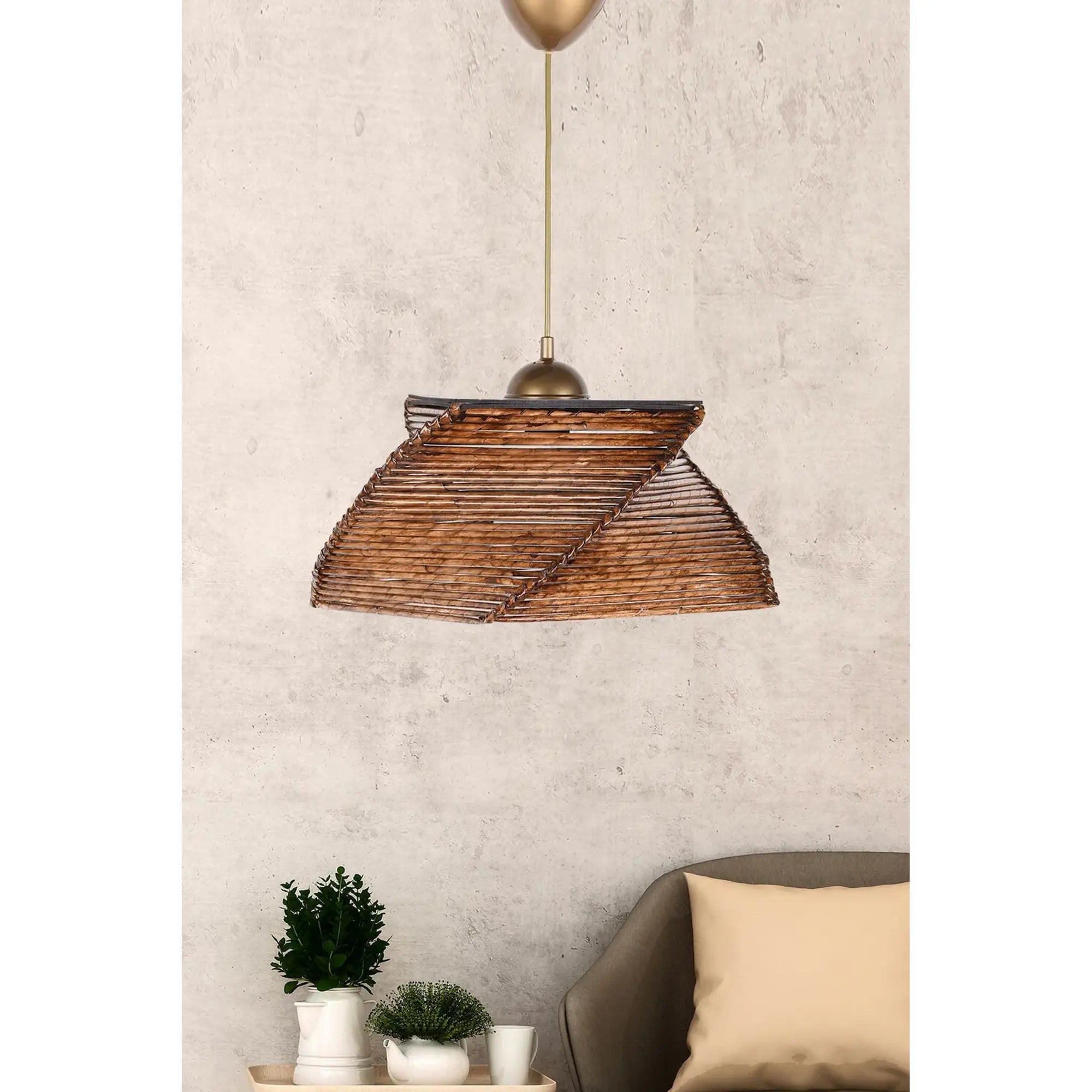 Lustra CARRE, maro/auriu, lemn/metal, 36x65 cm