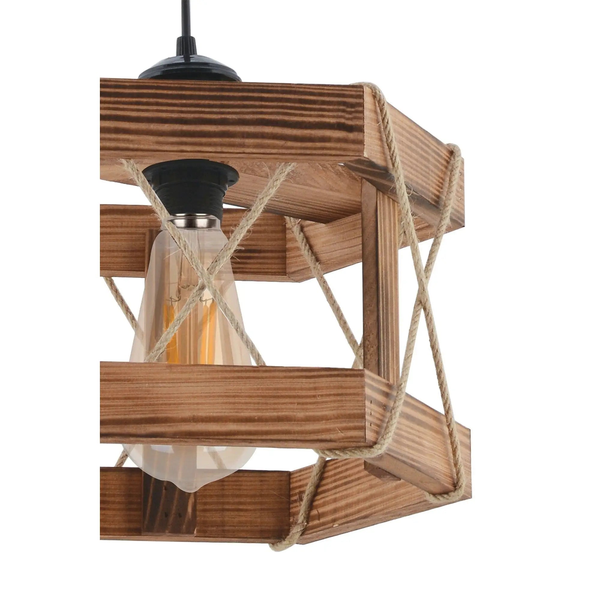 Lustra HEXAGONAL, stejar/negru, lemn/metal, 29x64 cm