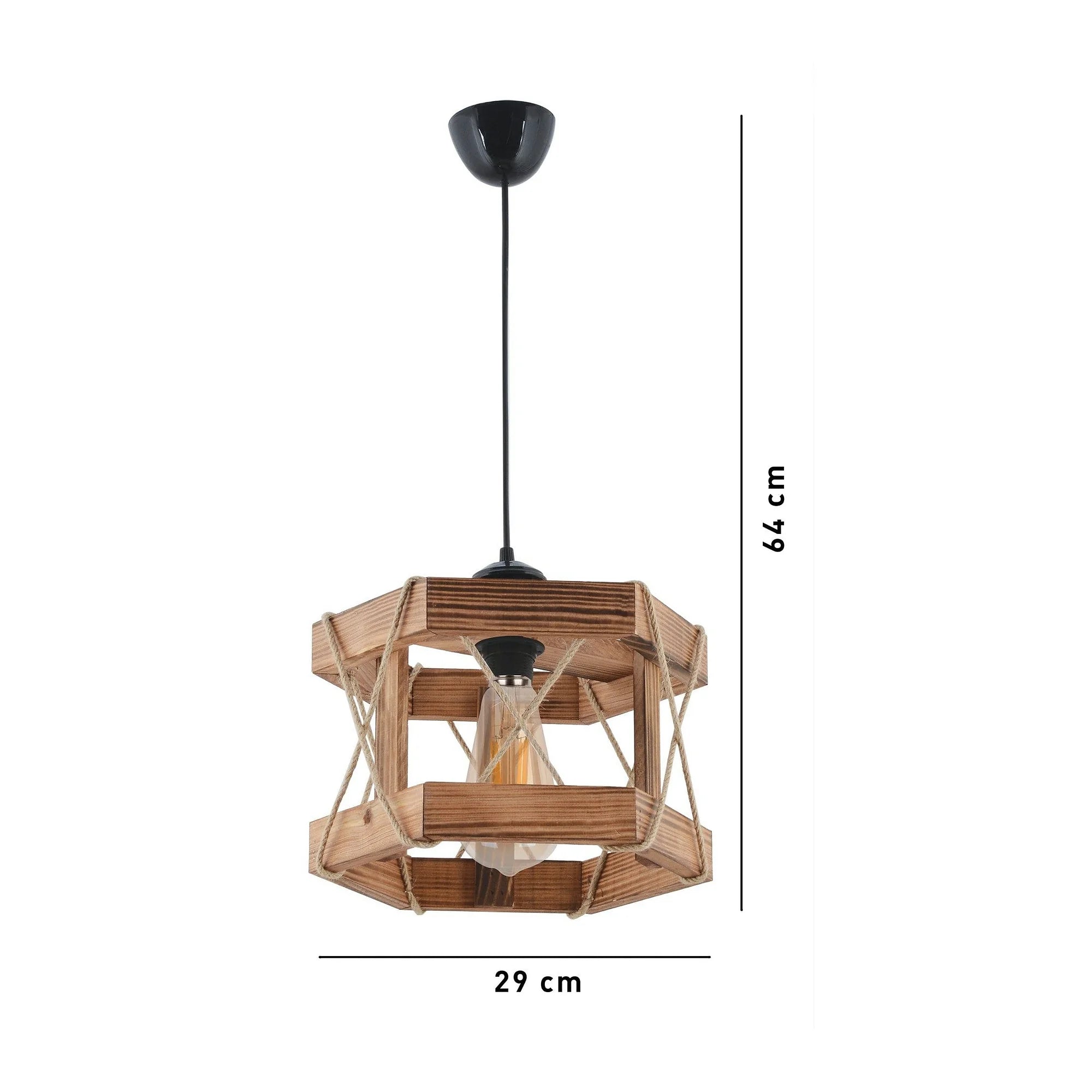 Lustra HEXAGONAL, stejar/negru, lemn/metal, 29x64 cm