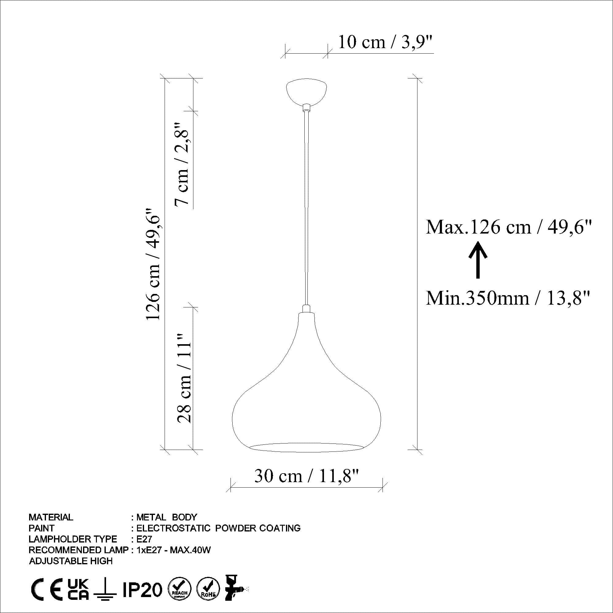 Lustra SAGLAM 3774, turcoaz, metal, 30x35-126 cm