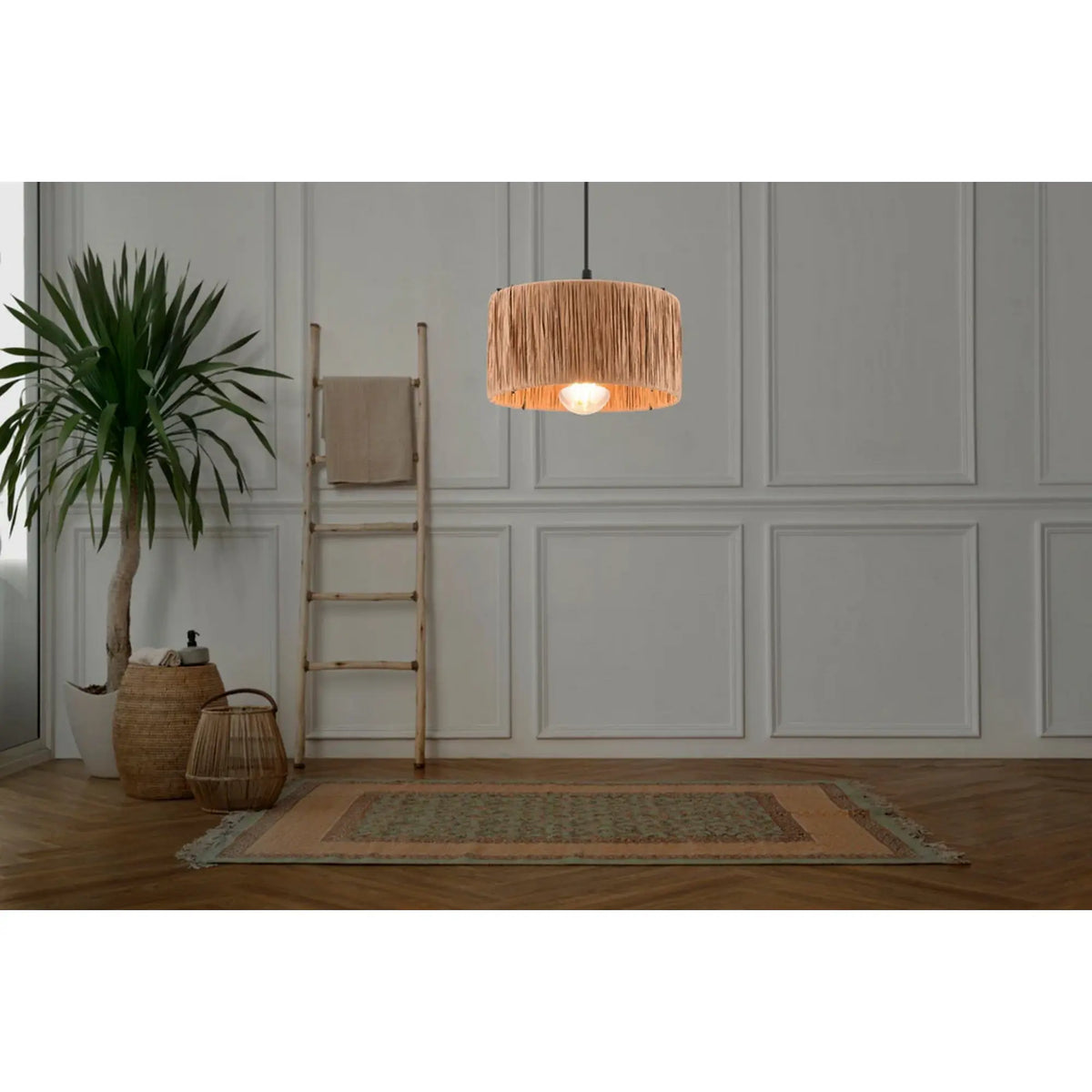 Lustra VIOLA, maro/negru, metal/rafie, 20x45 cm