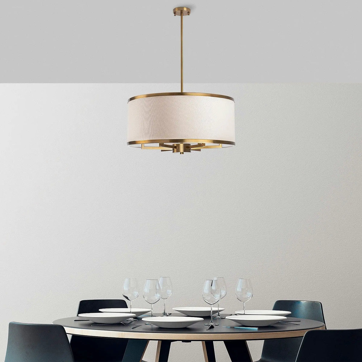 Lustra WAY 11655, auriu/crem, metal/material textil, 60x83 cm