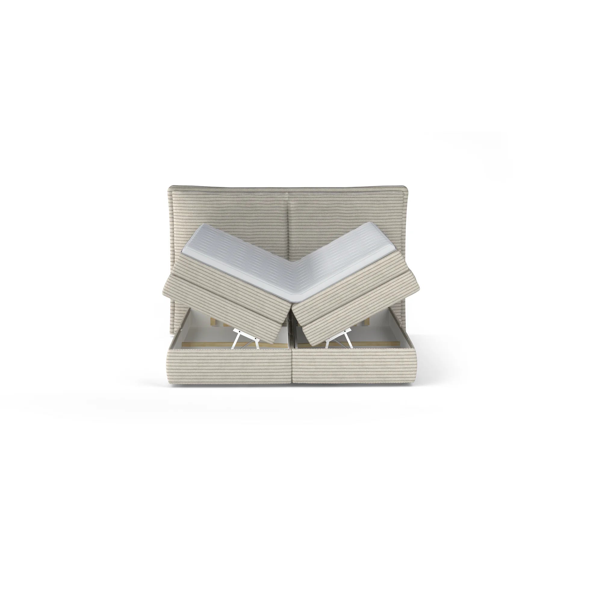 Pat boxspring MADDEN 180x200, personalizabil materiale Gama Premium, 2 lazi depozitare, cu saltele si topper