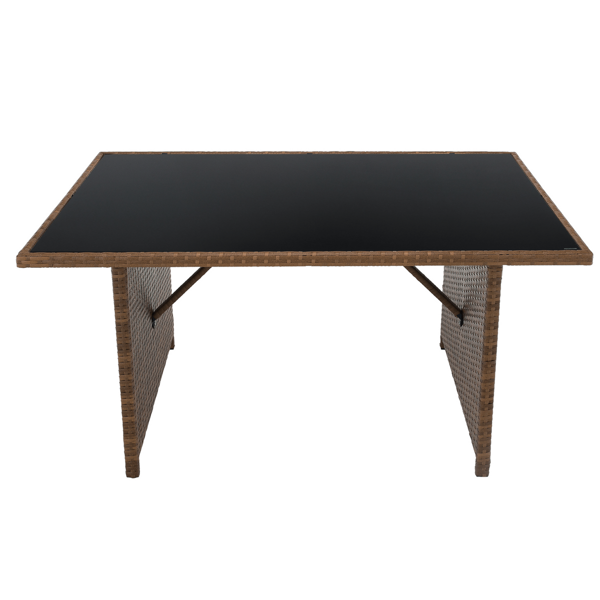 Set gradina MADUL, maro/negru, ratan sintetic/sticla temperata/metal, cu masa, banca si canapea