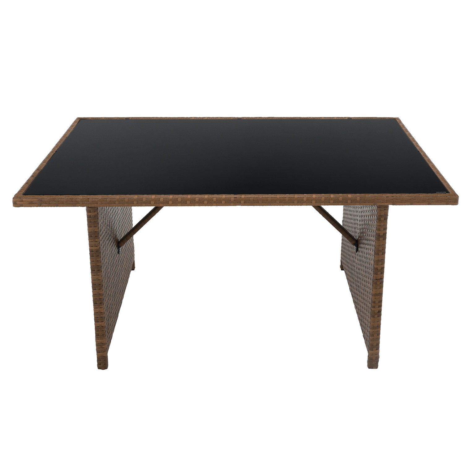 Set gradina MADUL, maro/negru, ratan sintetic/sticla temperata/metal, cu masa, banca si canapea