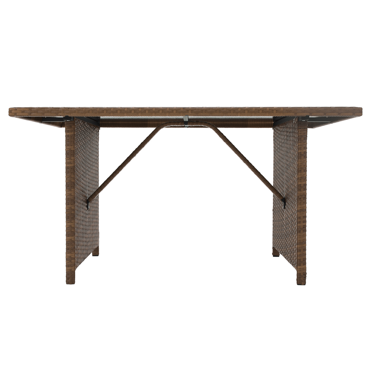 Set gradina MADUL, maro/negru, ratan sintetic/sticla temperata/metal, cu masa, banca si canapea