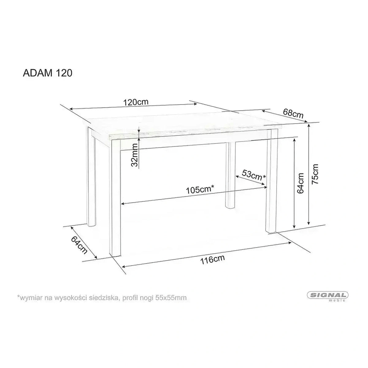 Masa ADAM, alb, PAL, 120x68x75 cm