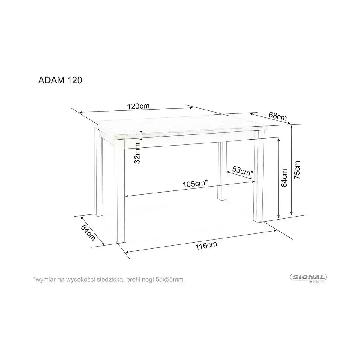 Masa ADAM, alb, PAL, 120x68x75 cm