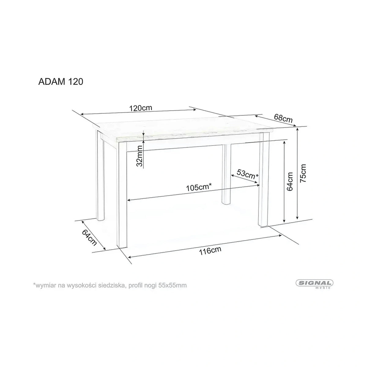 Masa ADAM, stejar artisan/negru, 120x68x75 cm
