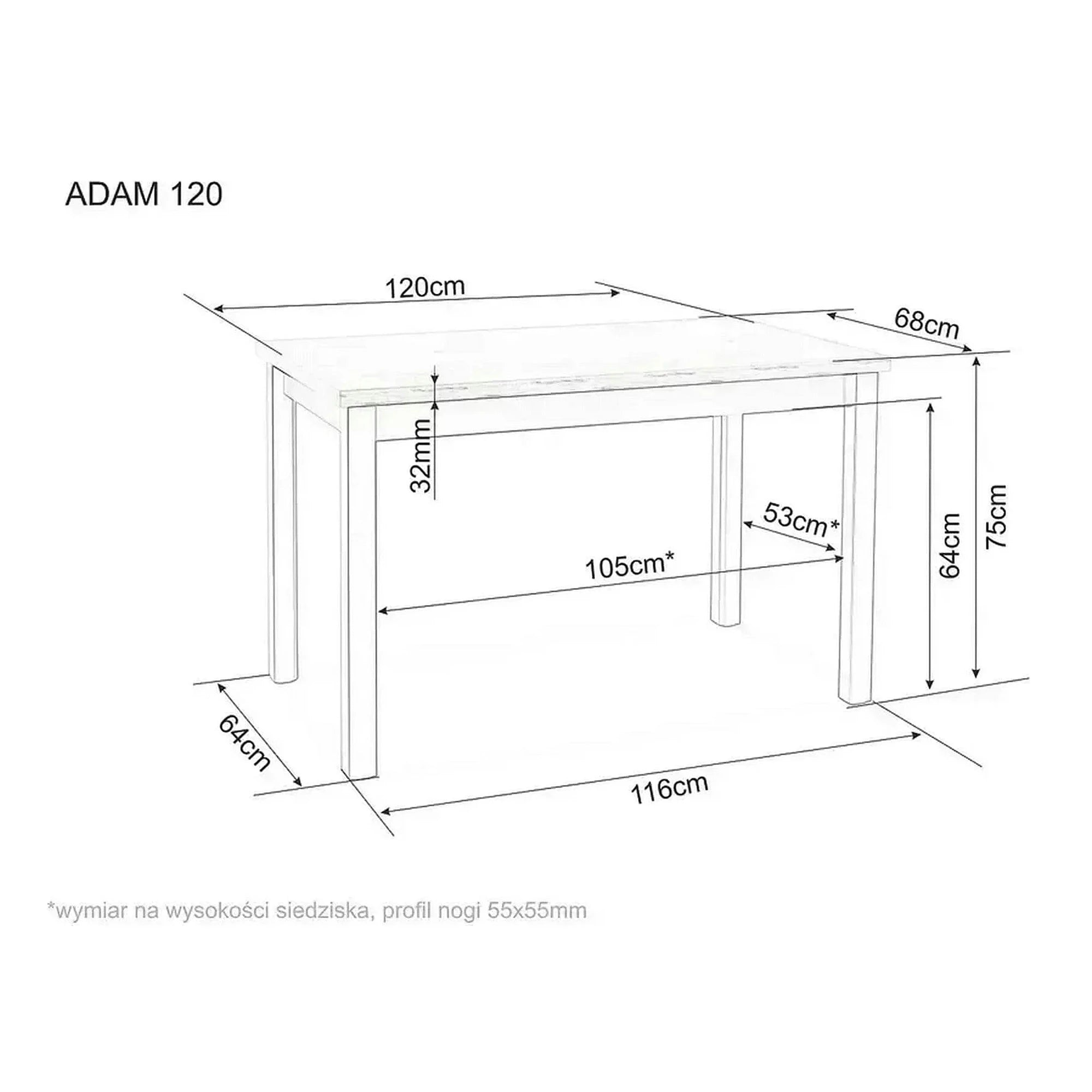 Masa ADAM, stejar/casmir, 120x68x75 cm