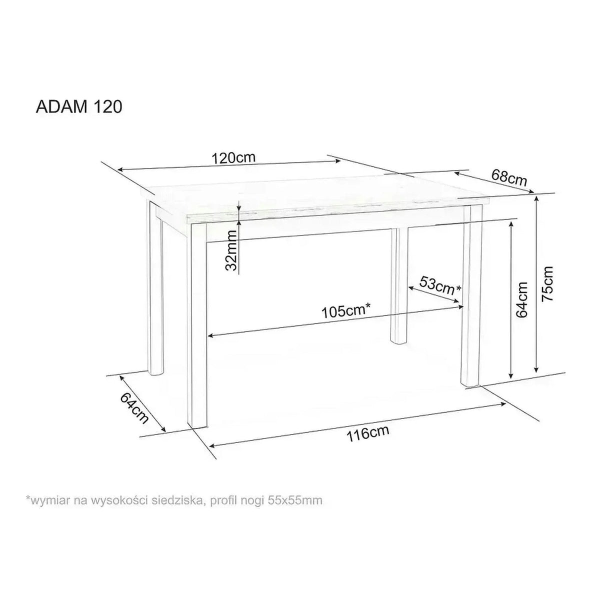 Masa ADAM, stejar/casmir, 120x68x75 cm