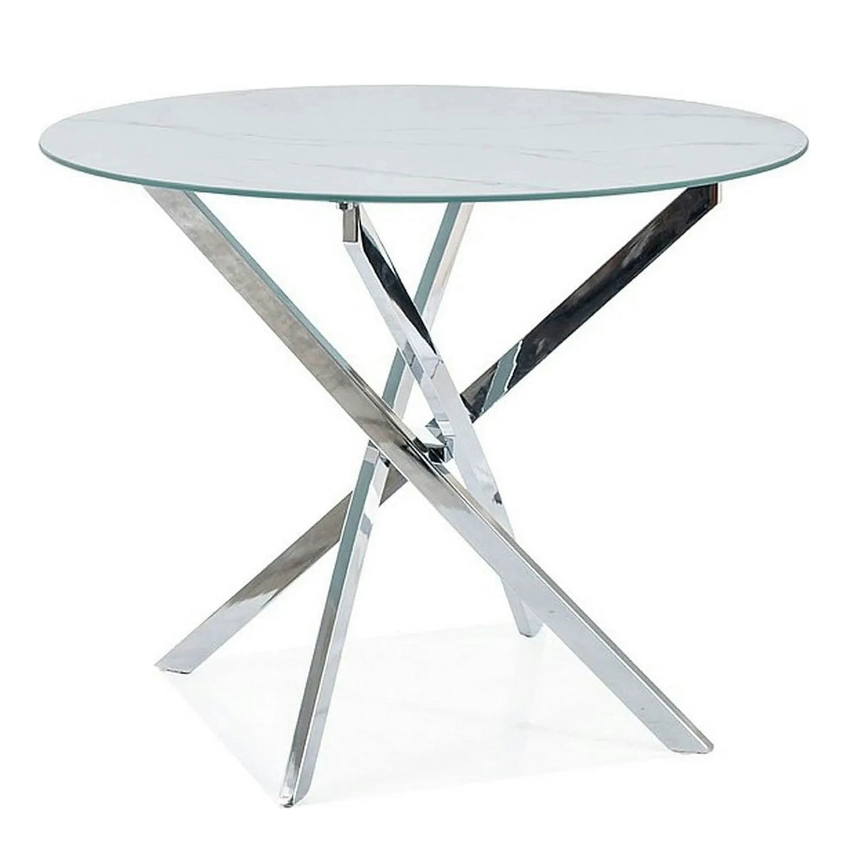 Masa AGIS, alb cu efect de marmura, sticla/metal, 90x90x73 cm