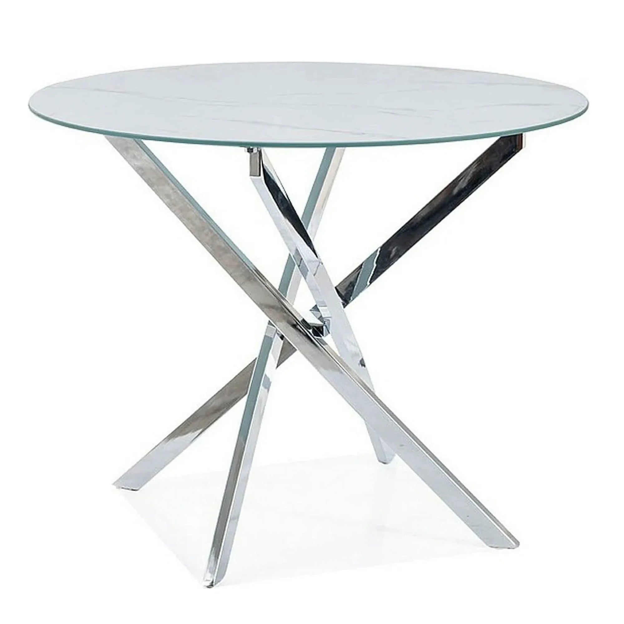 Masa AGIS, alb cu efect de marmura, sticla/metal, 90x90x73 cm