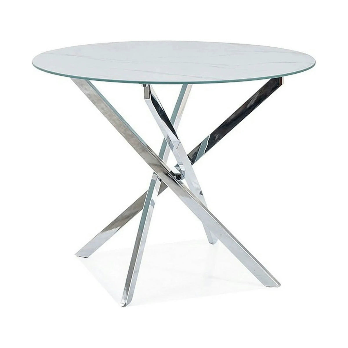 Masa AGIS, alb cu efect de marmura, sticla/metal, 90x90x73 cm