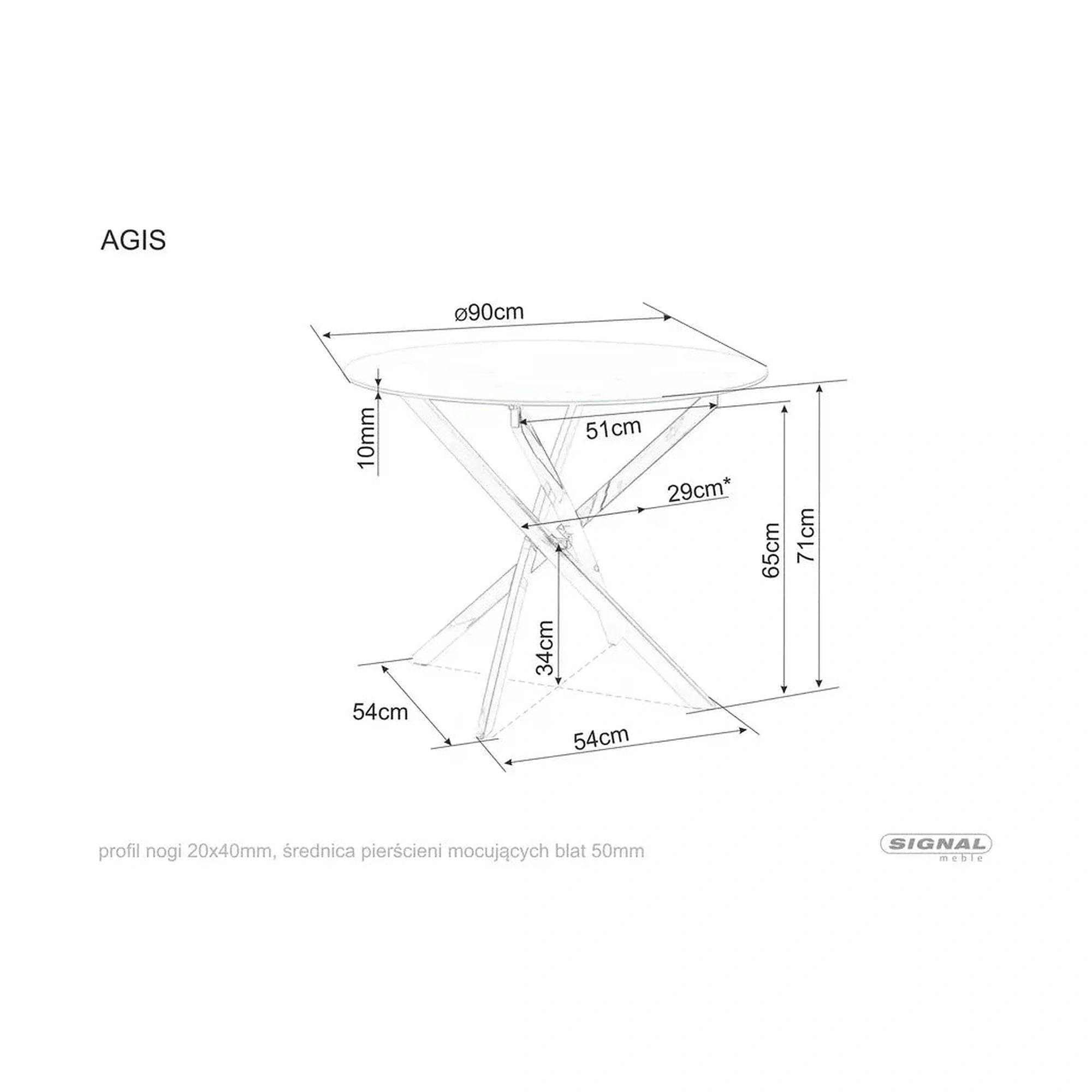 Masa AGIS, alb cu efect de marmura, sticla/metal, 90x90x73 cm