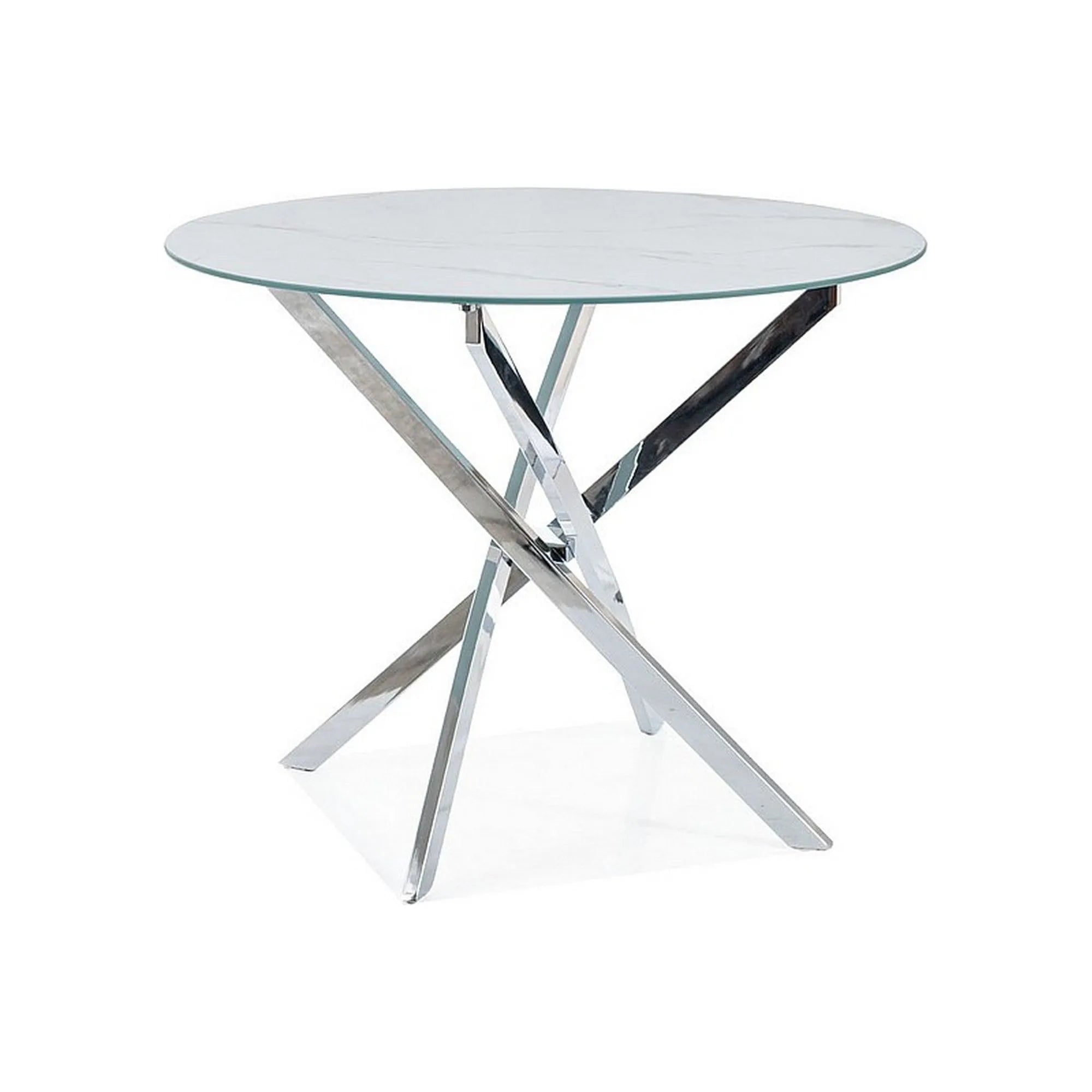 Masa AGIS, alb cu efect de marmura, sticla/metal, 90x90x73 cm