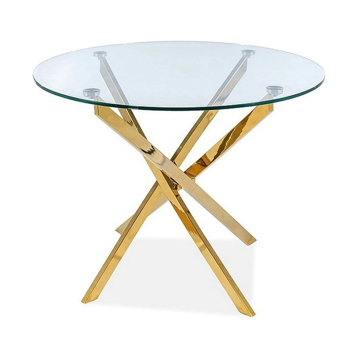 Masa AGIS, transparent/auriu, sticla securizata/metal, 90x90x75 cm