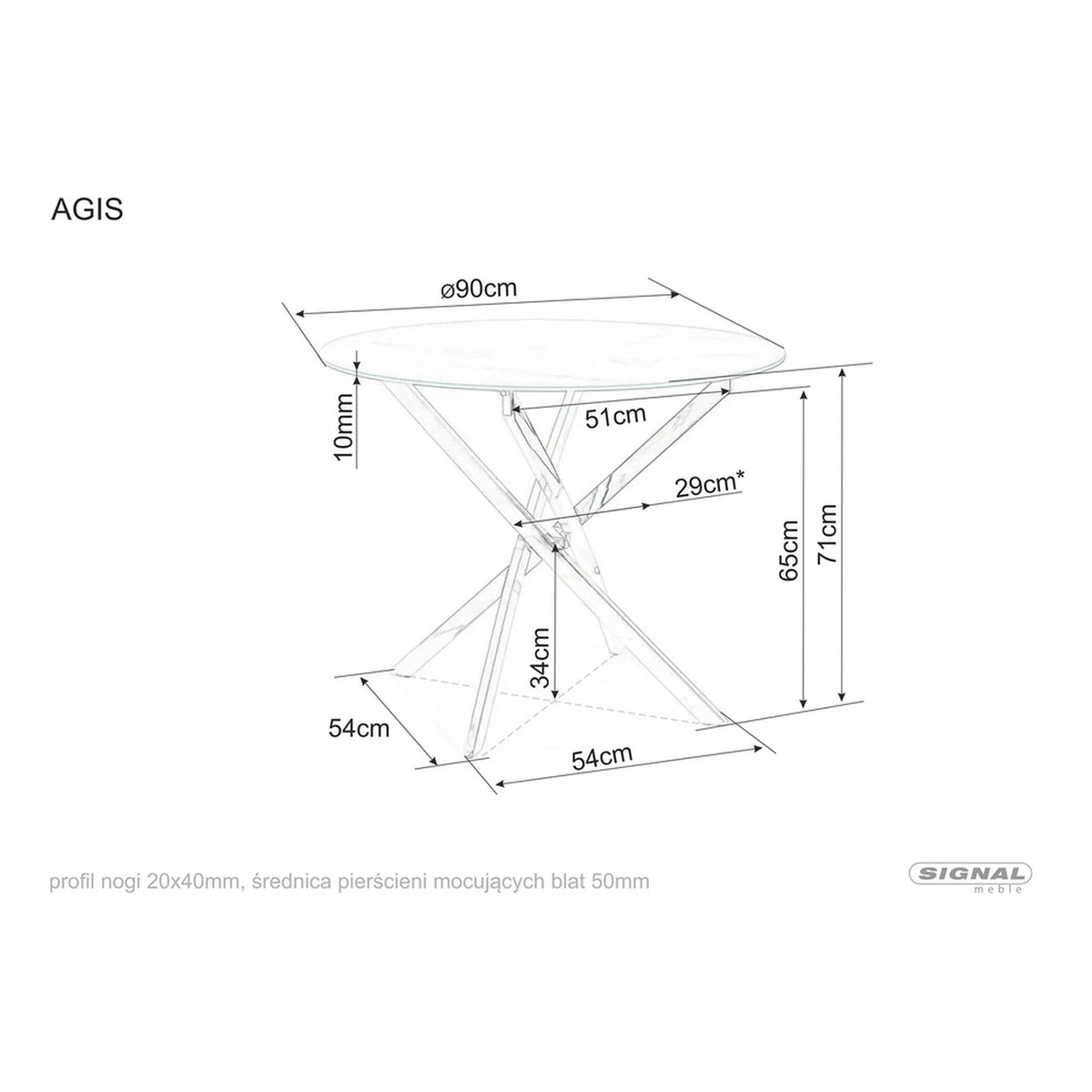 Masa AGIS, transparent/auriu, sticla securizata/metal, 90x90x75 cm