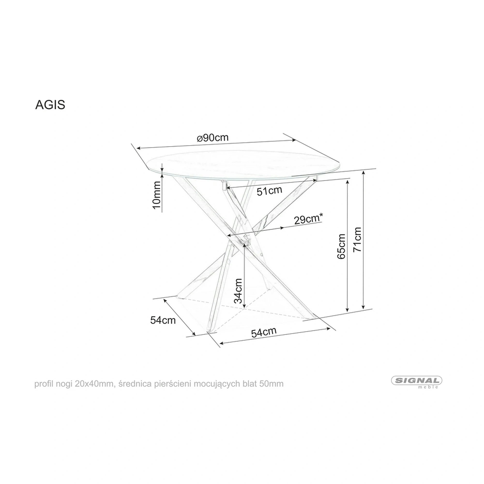 Masa AGIS, transparent/auriu, sticla securizata/metal, 90x90x75 cm