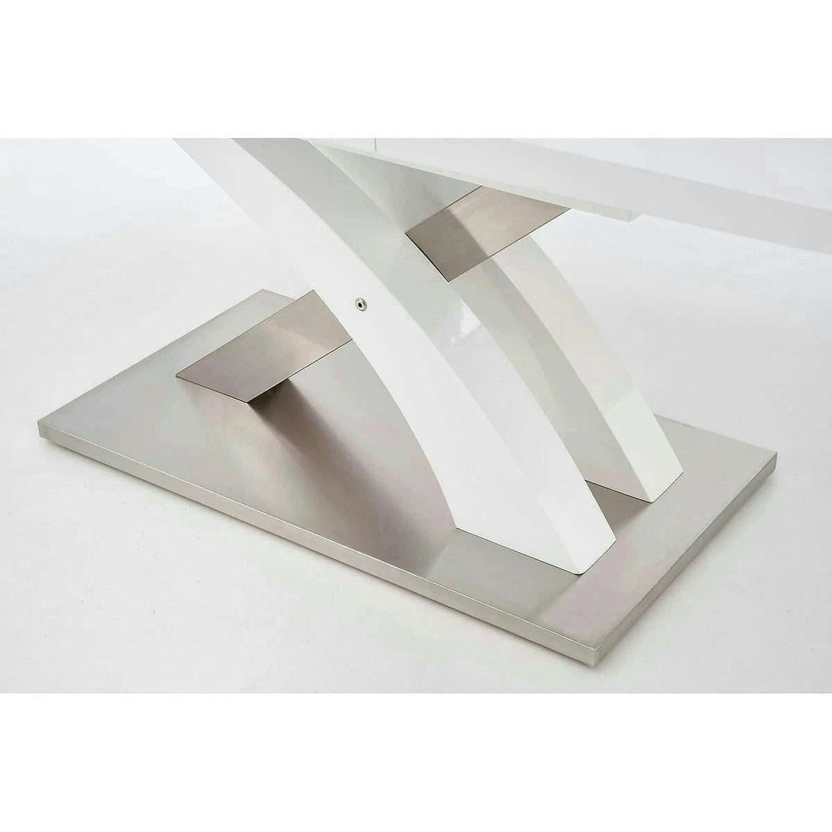 Masa alb lucios SANDOR, extensibila, alb/crom, 160/220x90x77 cm