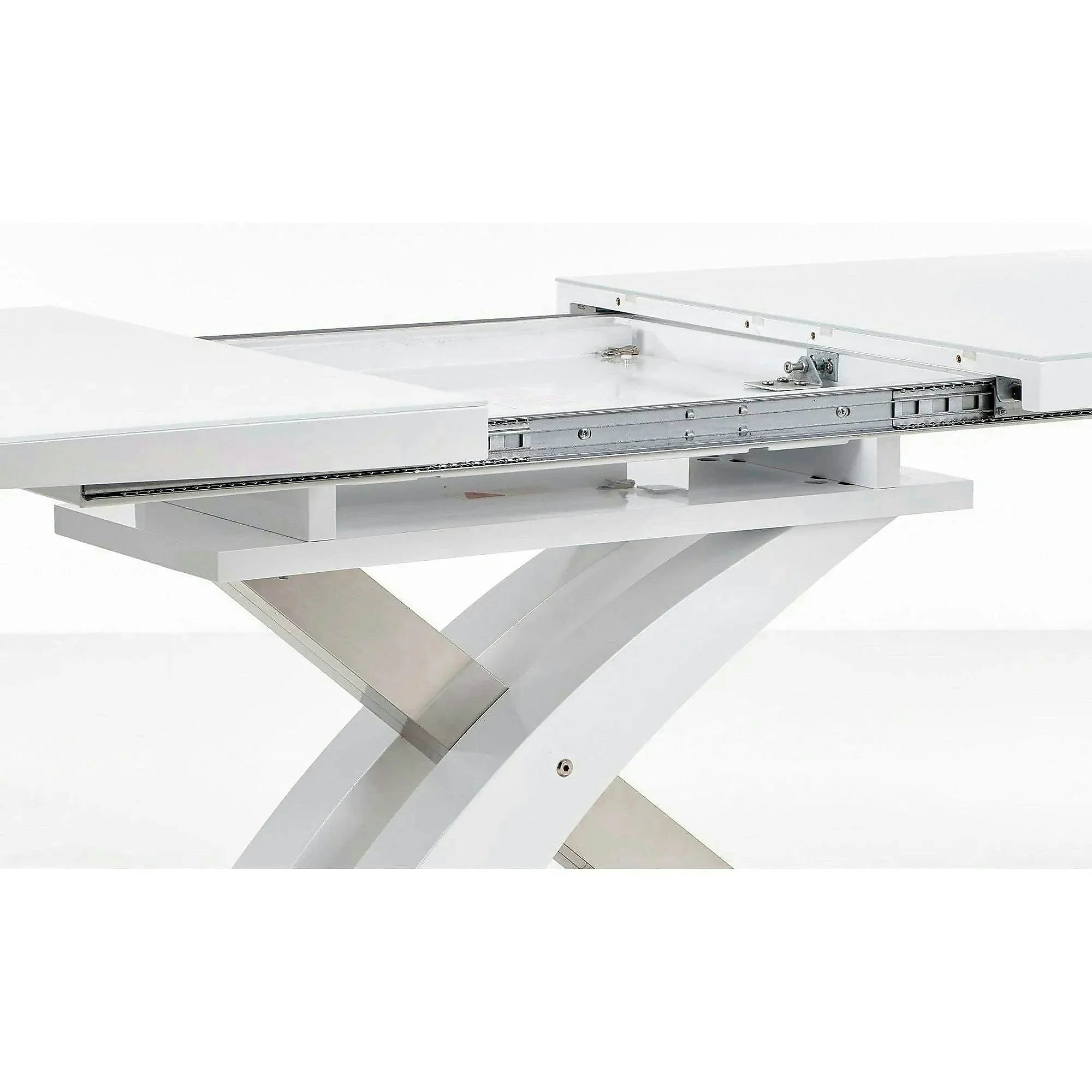 Masa alb lucios SANDOR, extensibila, alb/crom, 160/220x90x77 cm