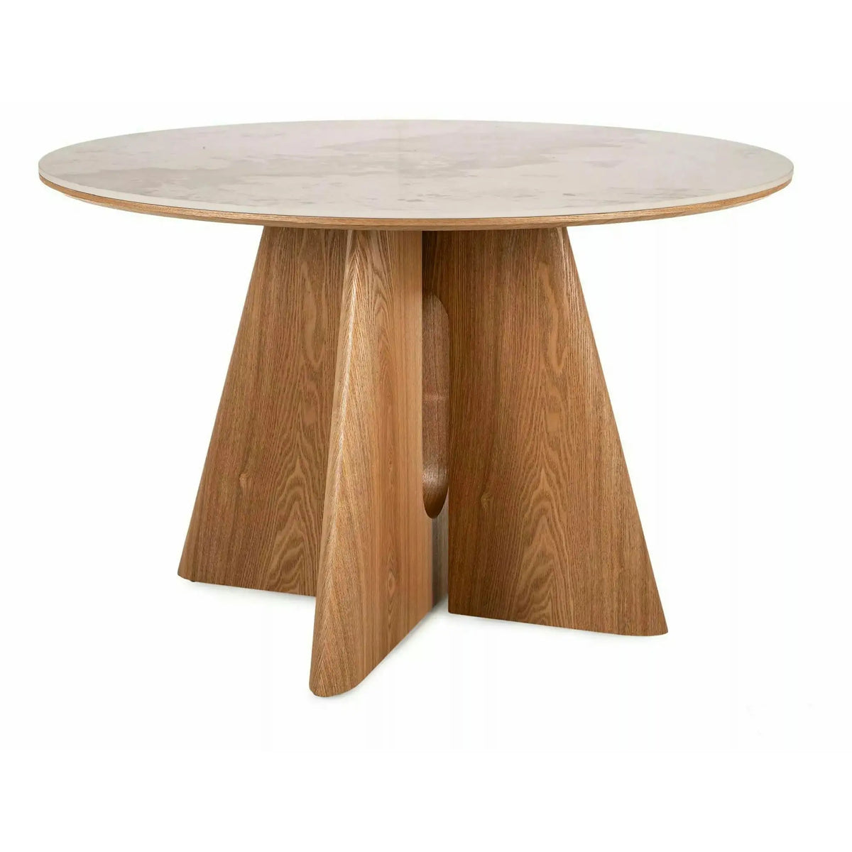 Masă ALZANO, alb lucios/stejar, ceramică/furnir/MDF, Ø120x77 cm