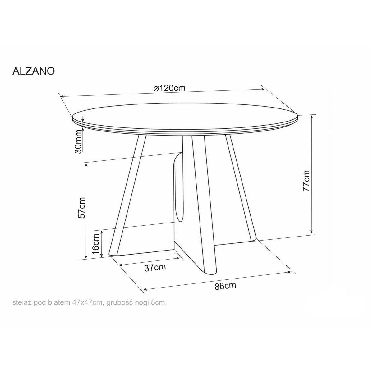 Masă ALZANO, alb lucios/stejar, ceramică/furnir/MDF, Ø120x77 cm