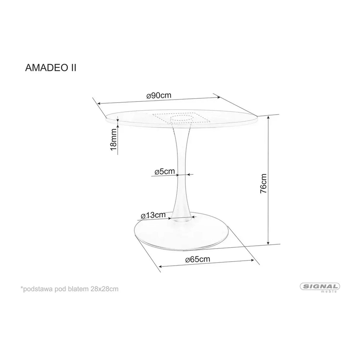 Masa AMADEO II, stejar/negru mat, 90x76 cm