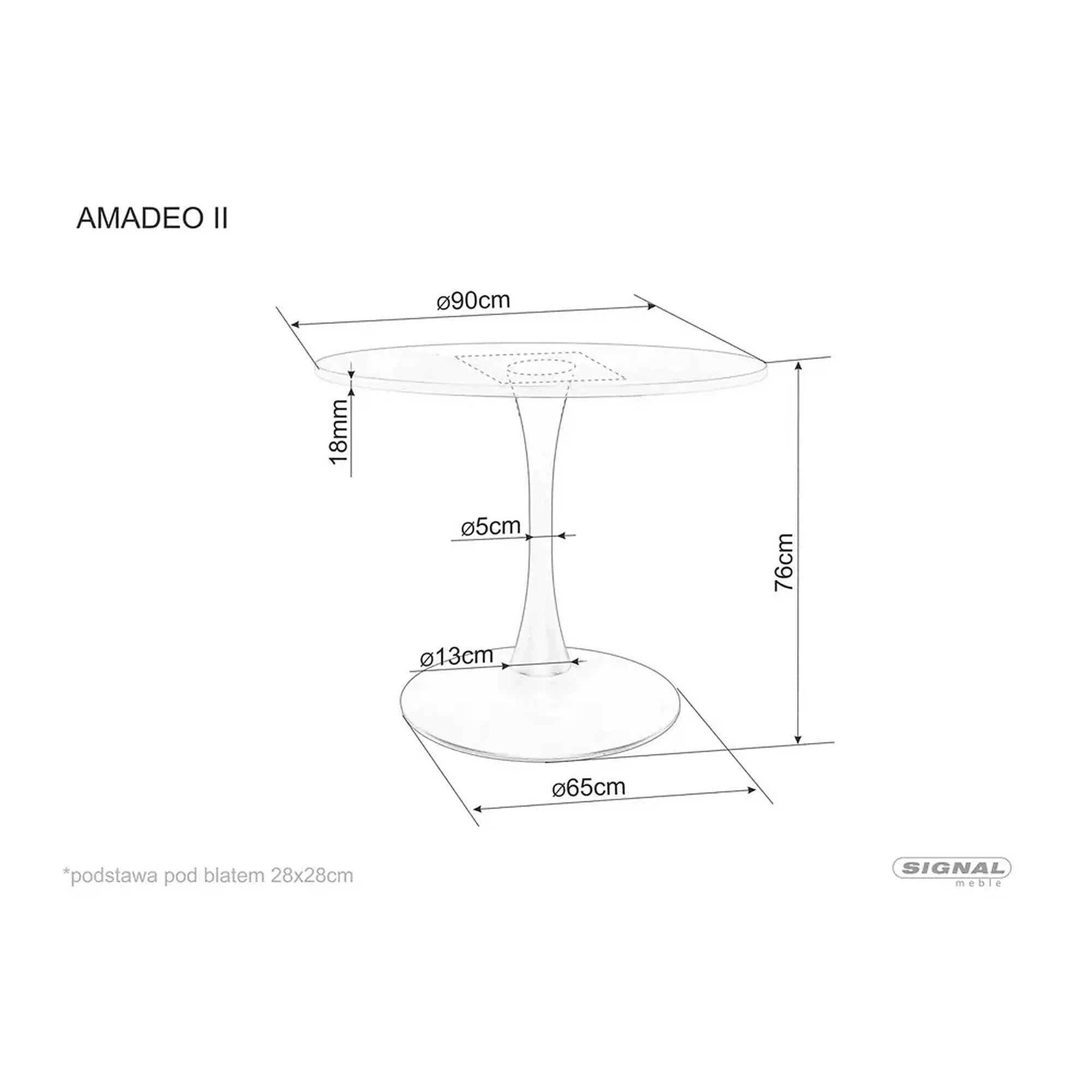 Masa AMADEO II, stejar/negru mat, 90x76 cm