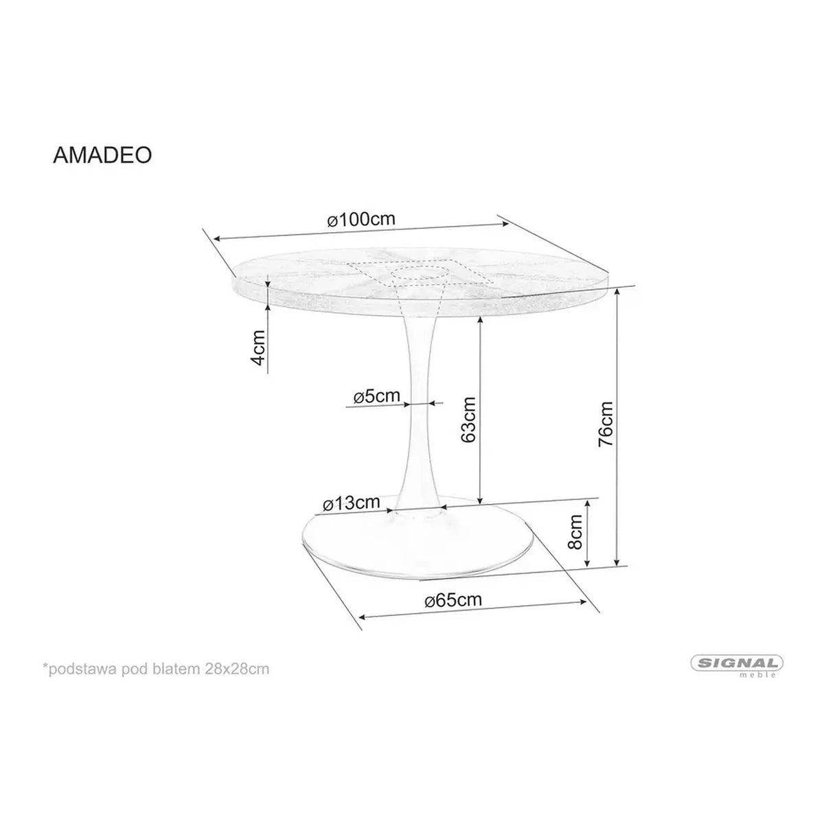 Masa AMADEO, stejar/negru mat, 100x76 cm