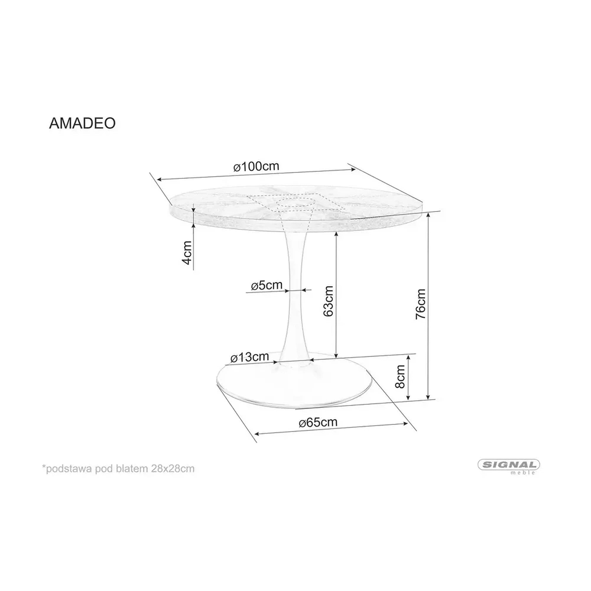 Masa AMADEO, stejar/negru mat, 100x76 cm