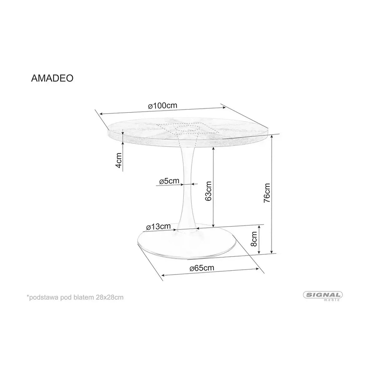 Masa AMADEO, stejar/negru mat, 100x76 cm