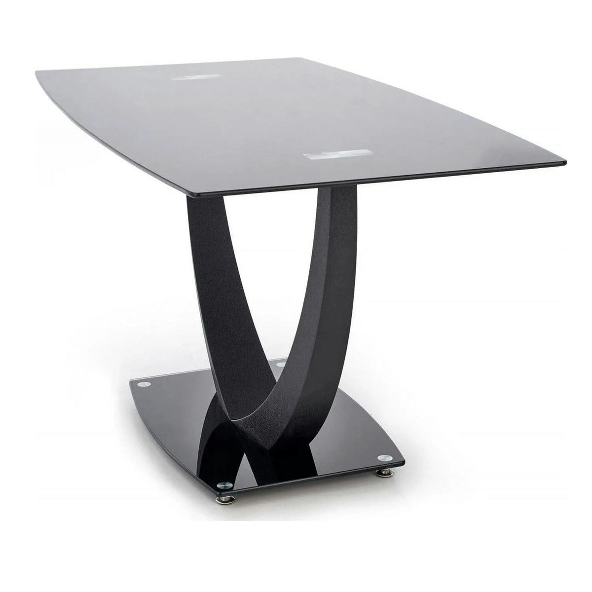 Masa ANTON, negru transparent/negru, sticla/metal, 140x80x75 cm