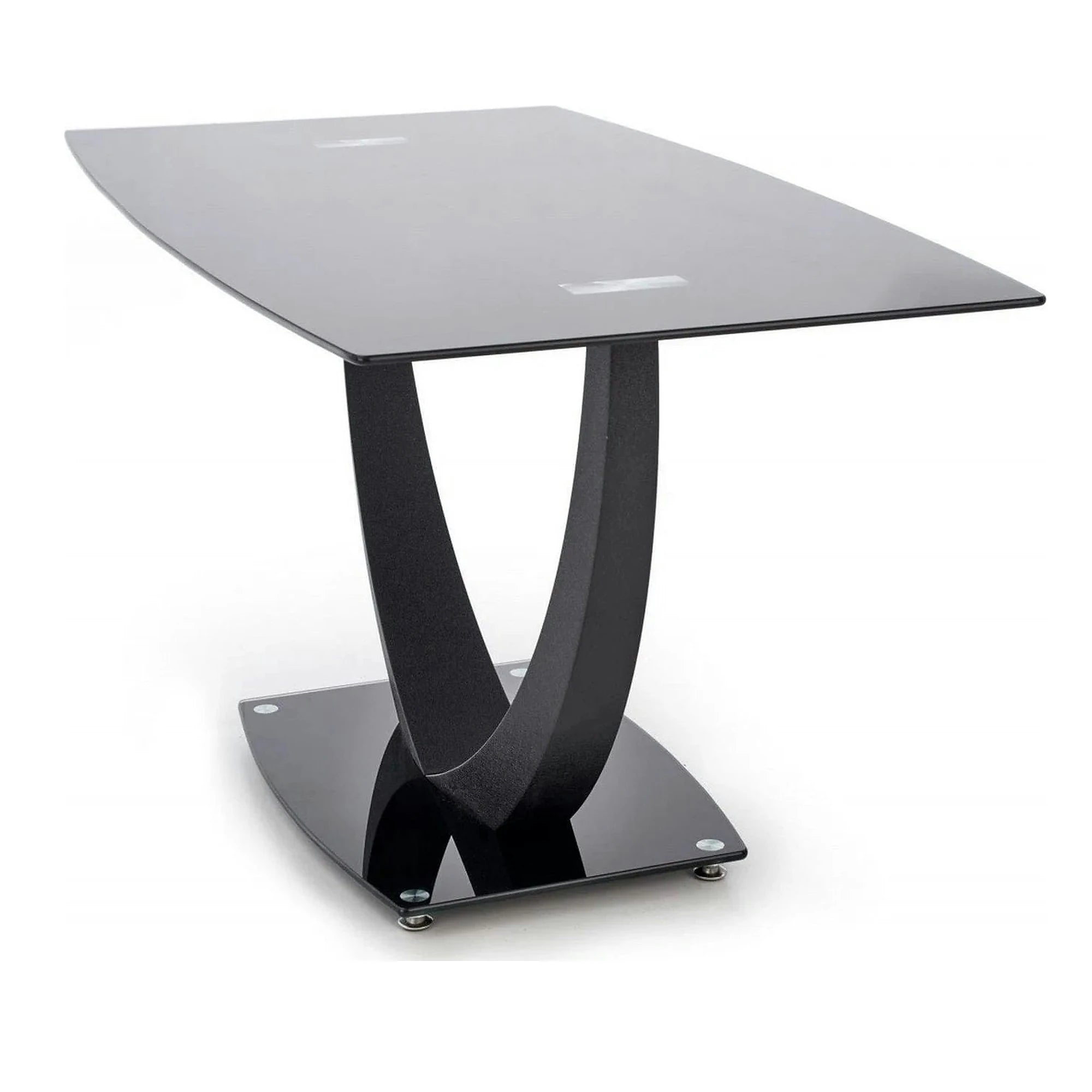 Masa ANTON, negru transparent/negru, sticla/metal, 140x80x75 cm