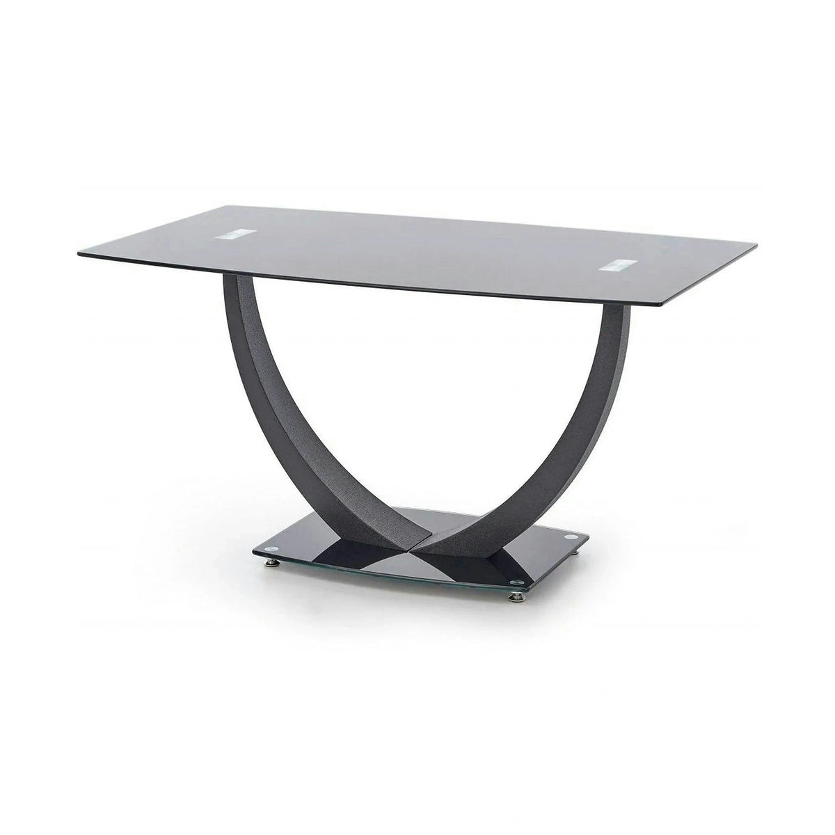 Masa ANTON, negru transparent/negru, sticla/metal, 140x80x75 cm