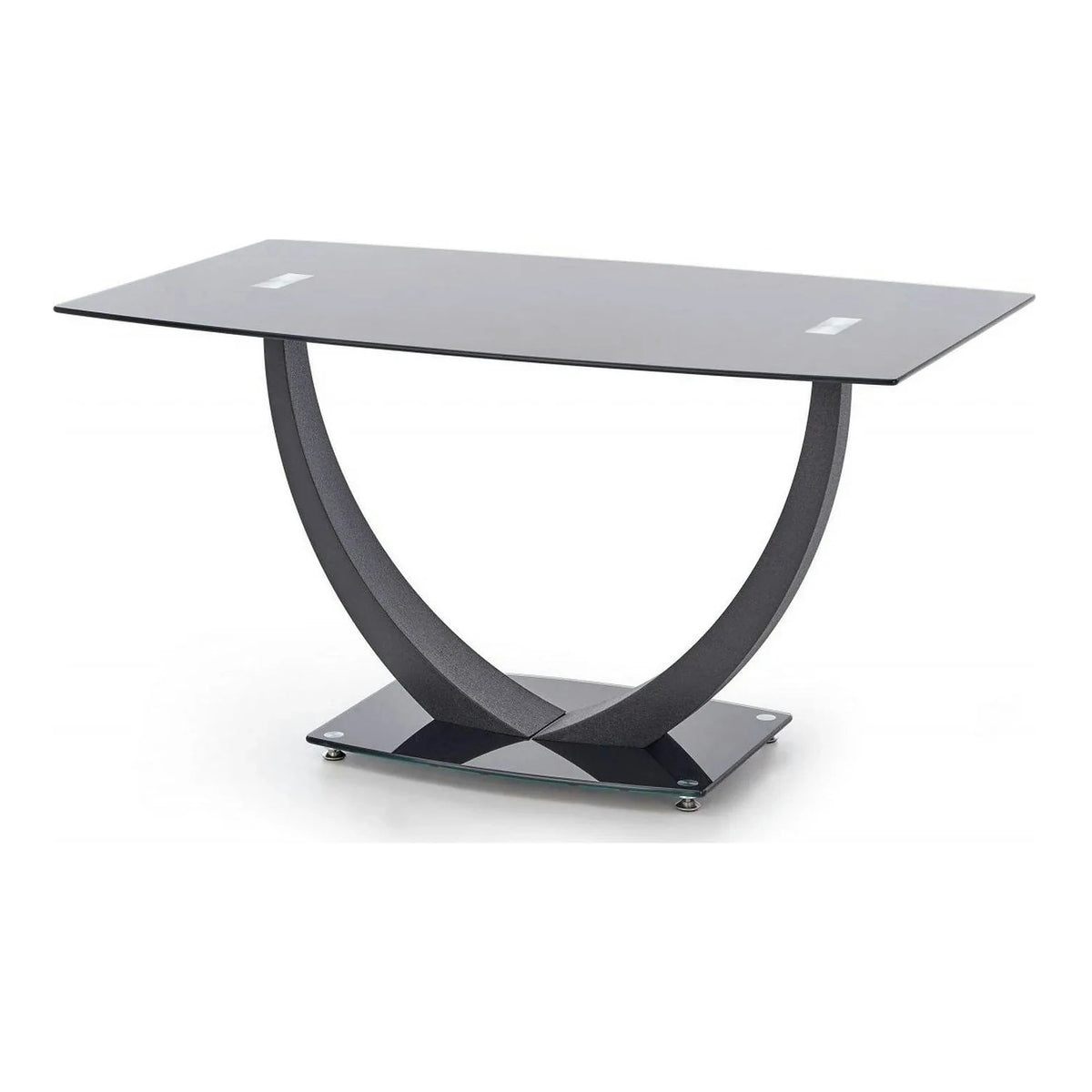 Masa ANTON, negru transparent/negru, sticla/metal, 140x80x75 cm
