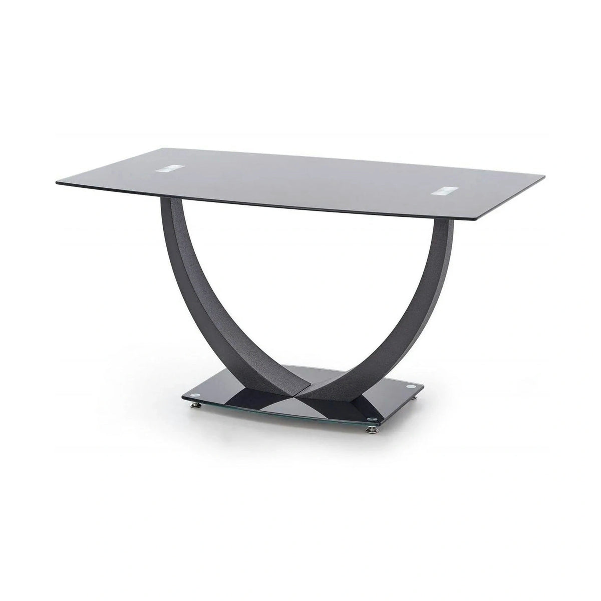 Masa ANTON, negru transparent/negru, sticla/metal, 140x80x75 cm