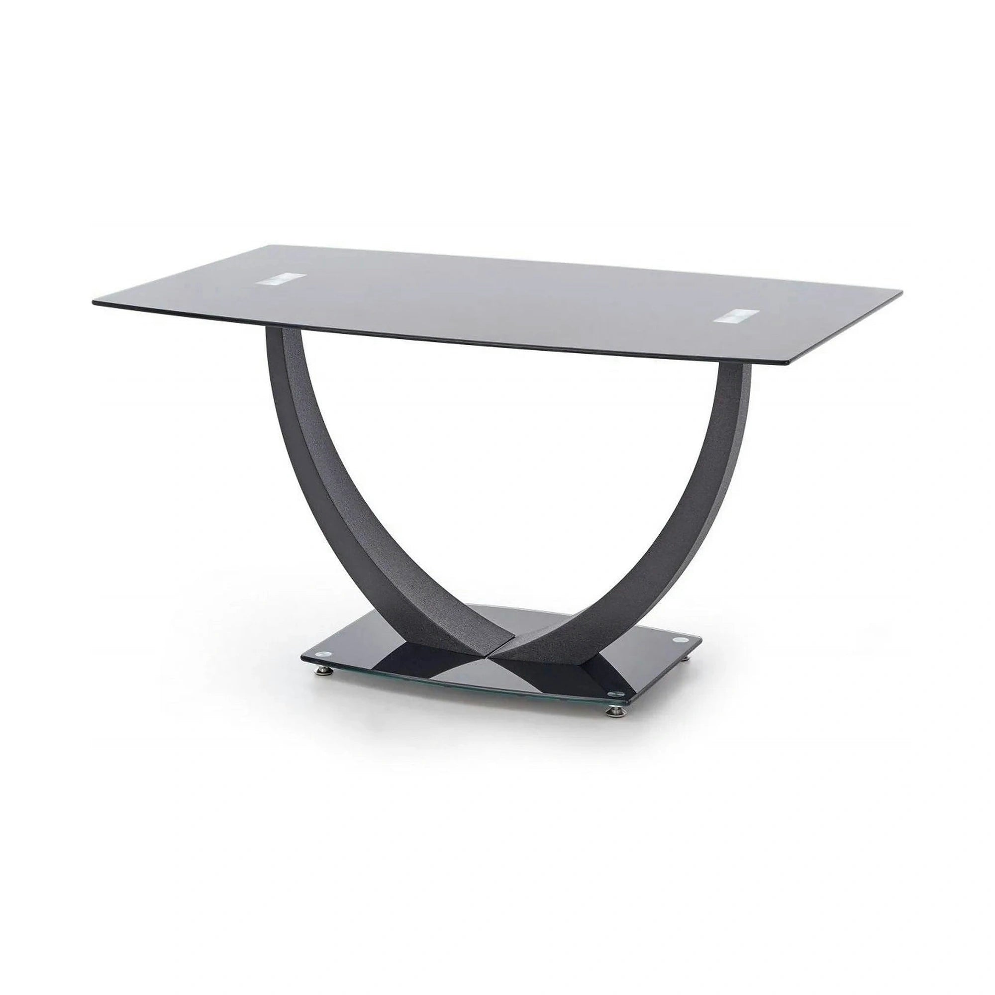 Masa ANTON, negru transparent/negru, sticla/metal, 140x80x75 cm