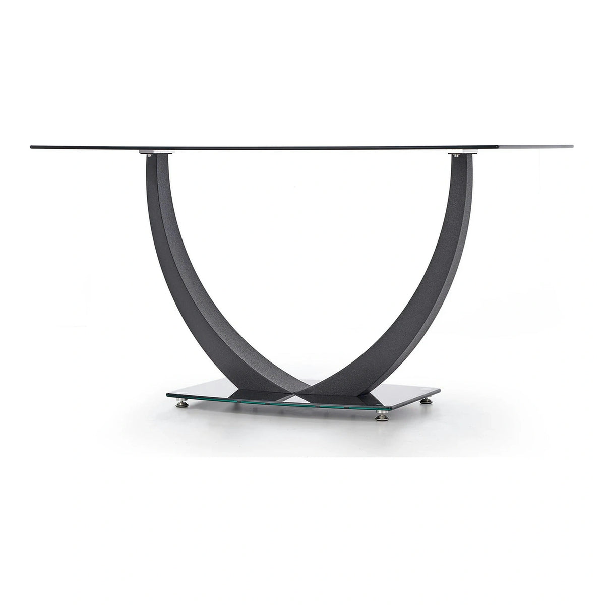 Masa ANTON, negru transparent/negru, sticla/metal, 140x80x75 cm