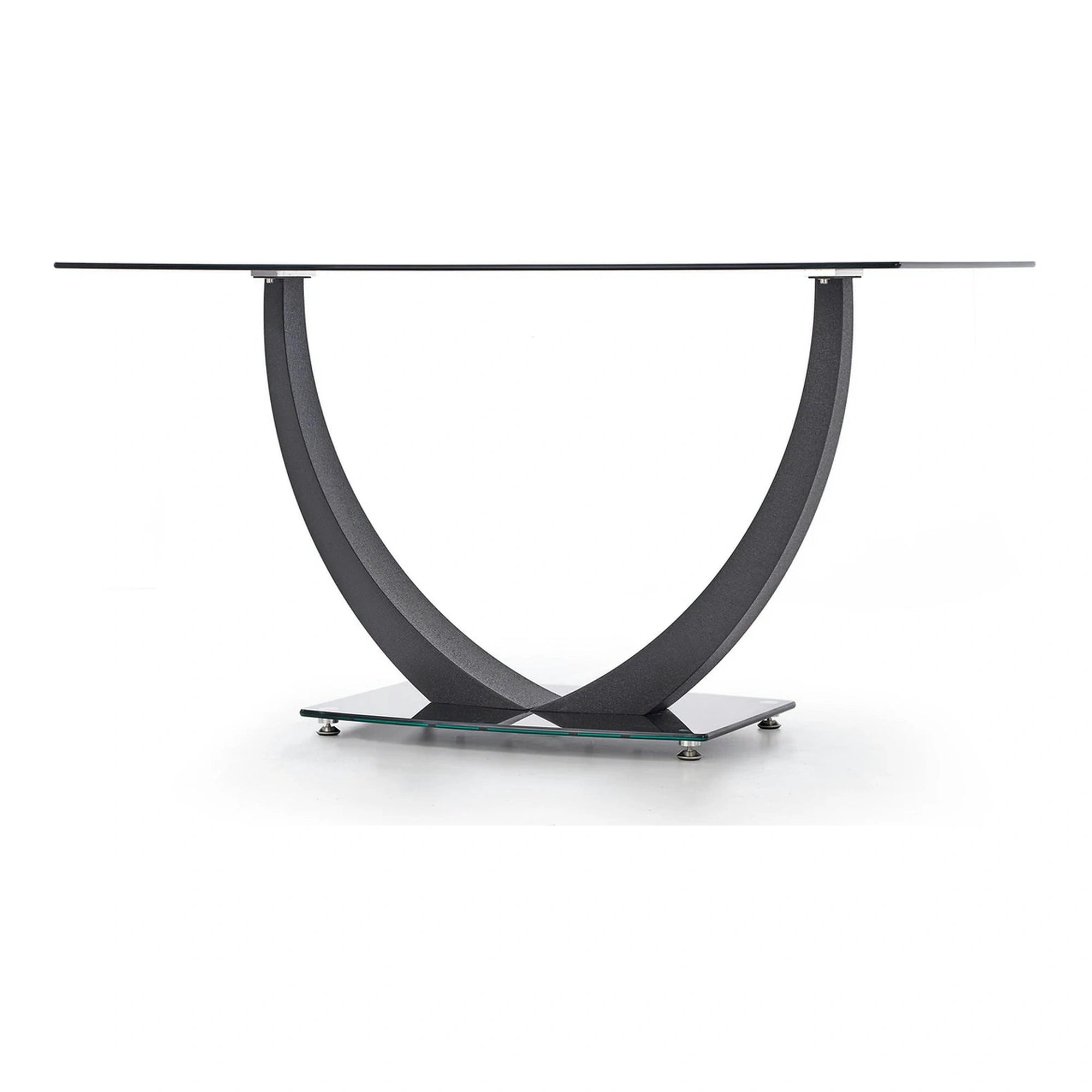 Masa ANTON, negru transparent/negru, sticla/metal, 140x80x75 cm