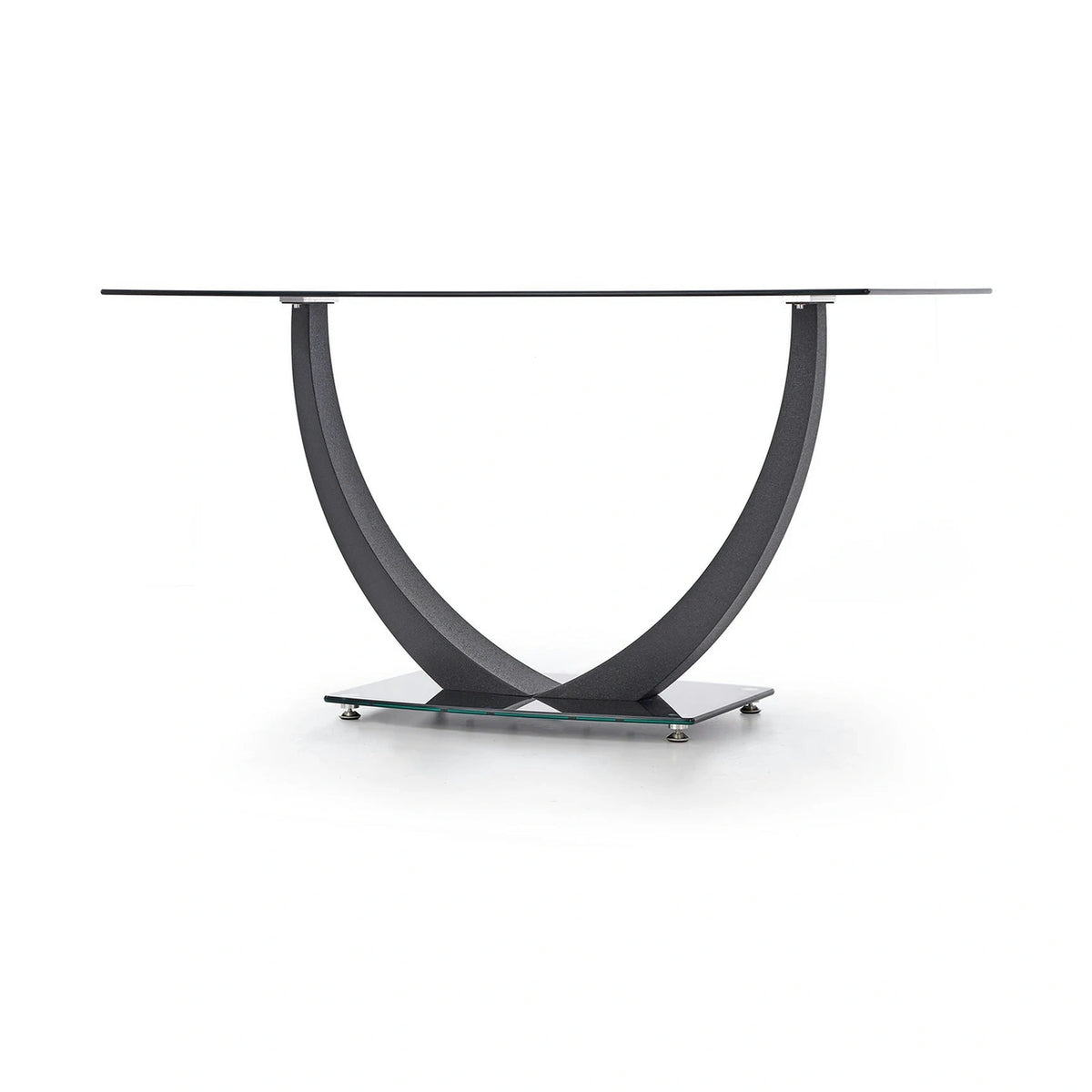Masa ANTON, negru transparent/negru, sticla/metal, 140x80x75 cm
