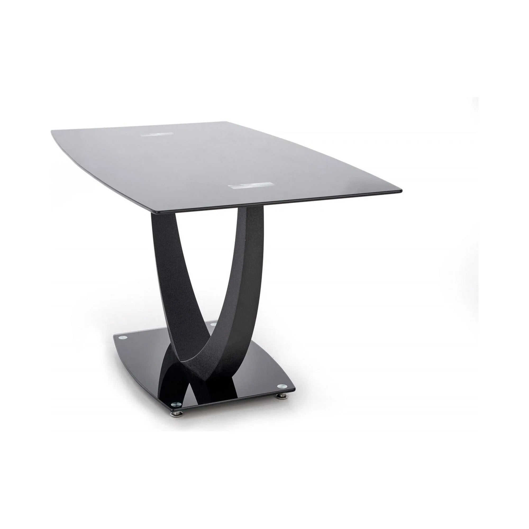 Masa ANTON, negru transparent/negru, sticla/metal, 140x80x75 cm