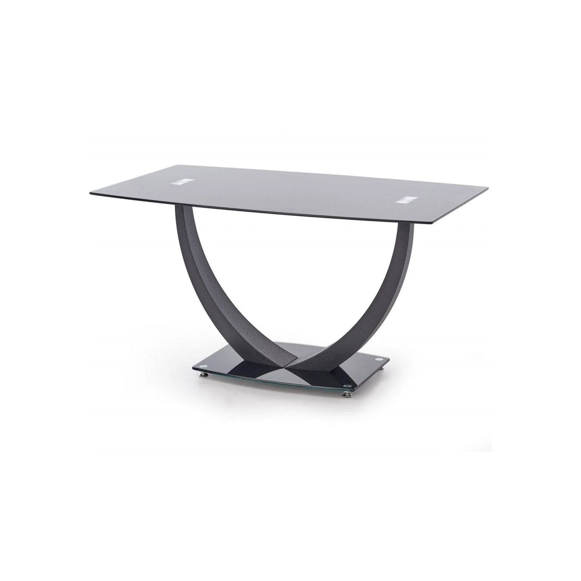 Masa ANTON, negru transparent/negru, sticla/metal, 140x80x75 cm