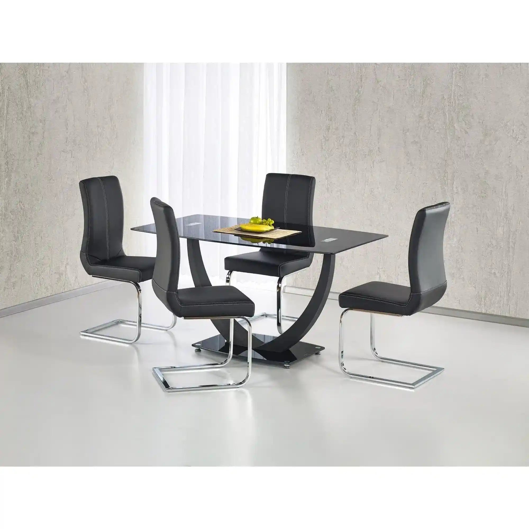 Masa ANTON, negru transparent/negru, sticla/metal, 140x80x75 cm