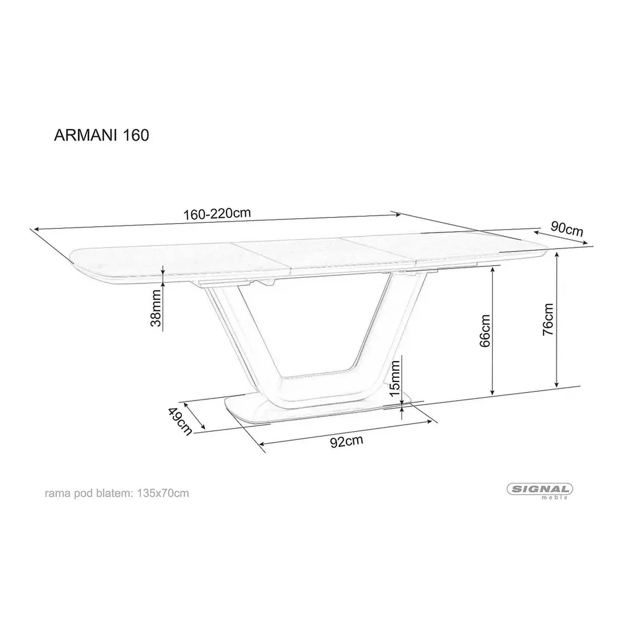 Masa ARMANI, gri cu efect de marmura, 160/220x90x76 cm