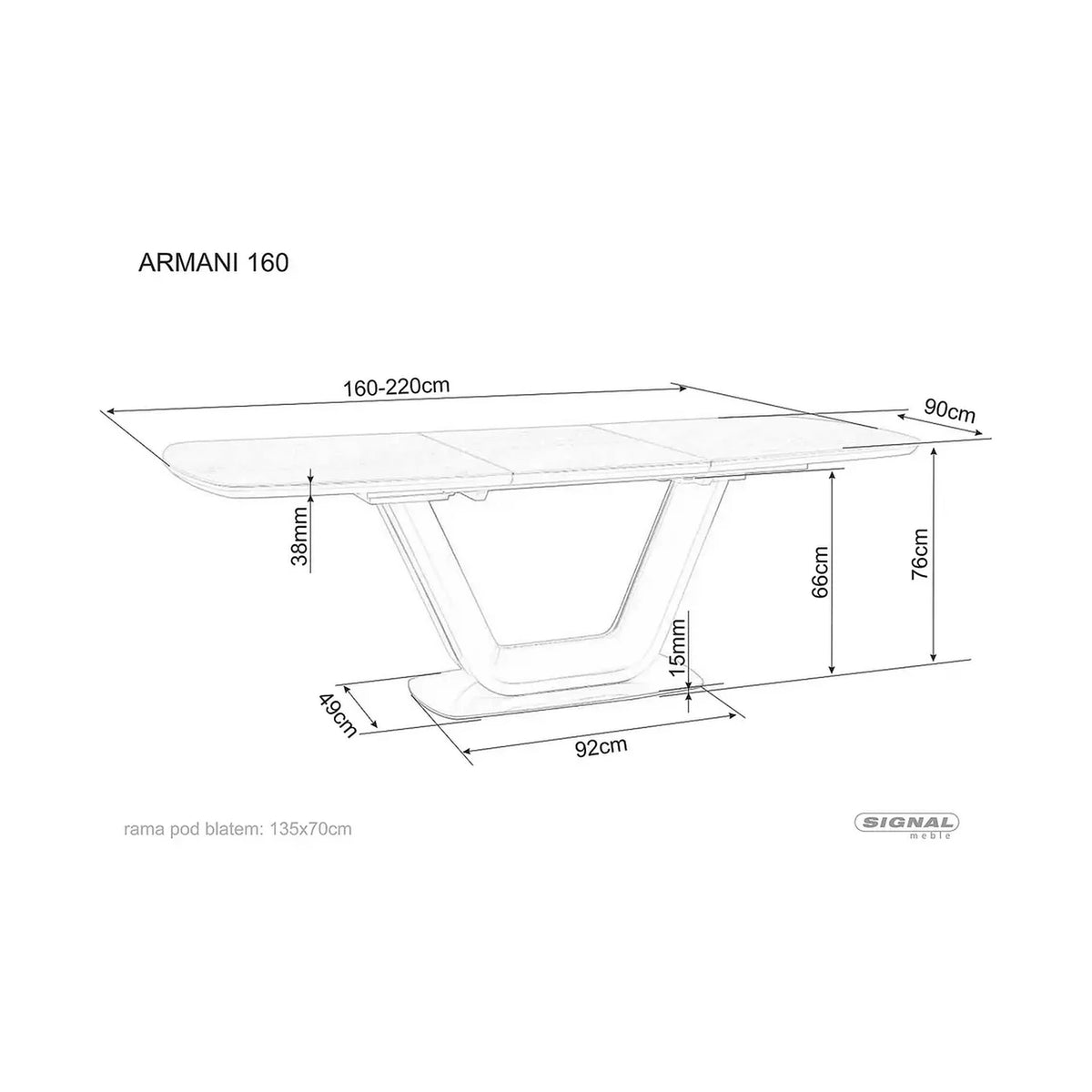 Masa ARMANI, gri cu efect de marmura, 160/220x90x76 cm