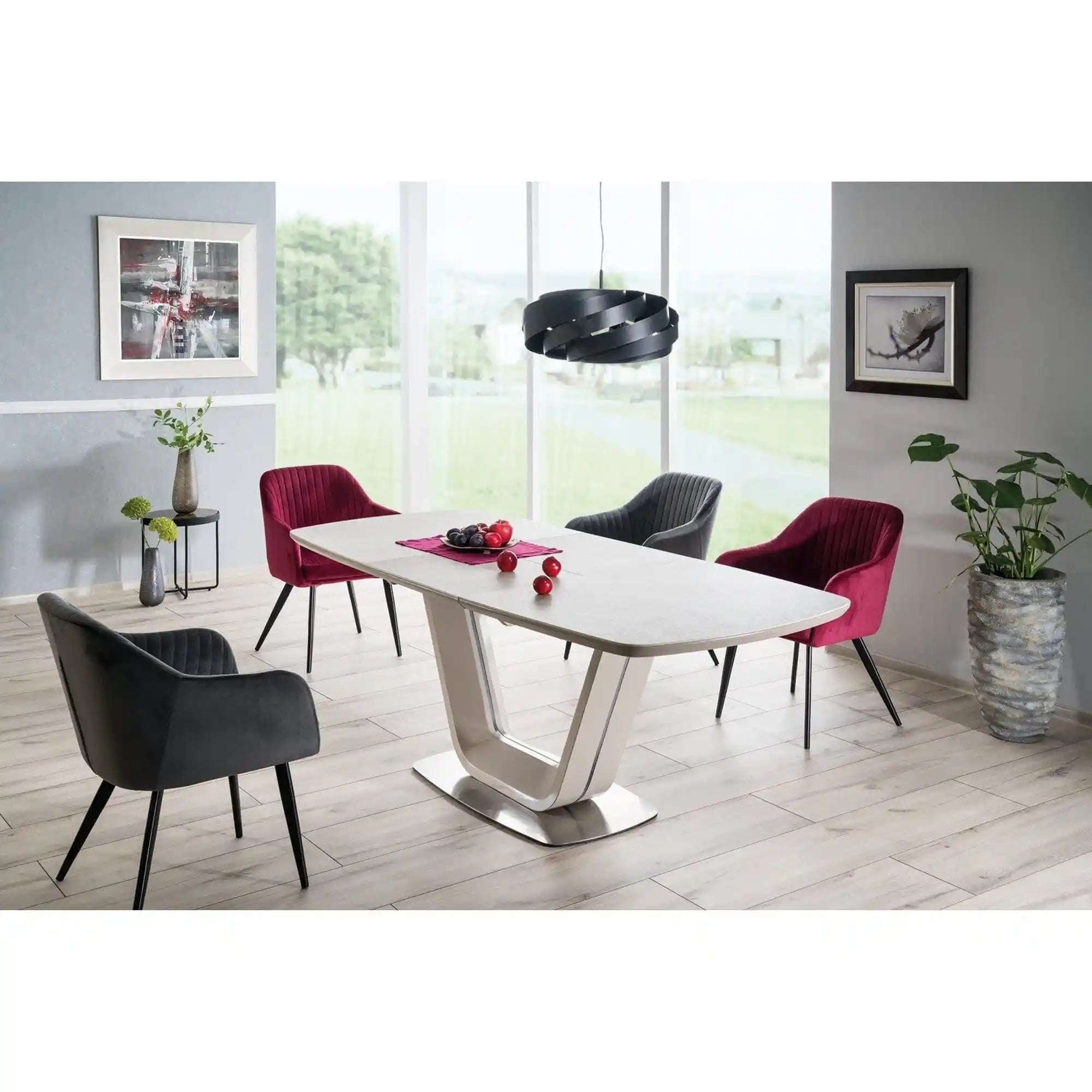 Masa ARMANI, gri cu efect de marmura, 160/220x90x76 cm